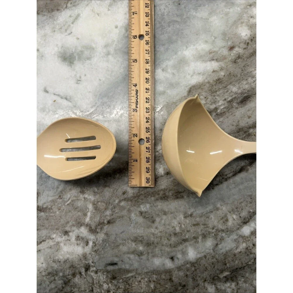 Vtg Ekco Almond Beige Ladle And Slotted Serving Cooking Spoon Utensil Tool USA